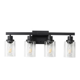 24" Modern Black 4-Light Bathroom Vanity Light Fixture, Industrial Wall Sconce with Clear Glass Shades for Mirror(No Bulbs)Lamp Power(W): 30, Lamp Sizes: Small, Product Size: 61.5x14.6x23cm