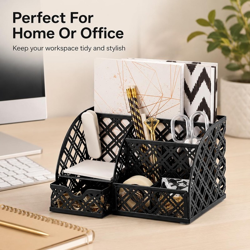EXERZ Table Organiser/Desk Organiser/Desk Tidy/Pen Holder - Metal, Drawer, Tweezers