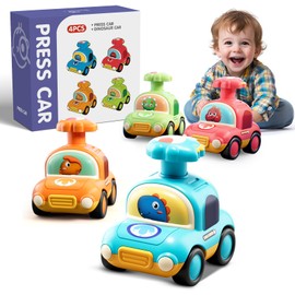 Jumkeet Baby Animal Toy Cars for Toddlers Age 18 Months+, 4PCS Children Press and Go Car, Infant Cute Dinosaur Cartoon Wind up Cars, Racing Vehicle Sets Gifts for Kids Boys Girls 1 2 3 4 5 6 Years Old