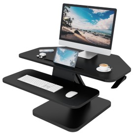 Lubvlook 32 inch Corner Standing Desk Converter, Height Adjustable Sit Stand Desk Riser with Keyboard Tray, Black, GSD76