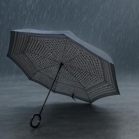 Palestine Keffiyeh Pattern Double Layer Inverted Umbrella with C-Handle, Windproof Design, Black and White