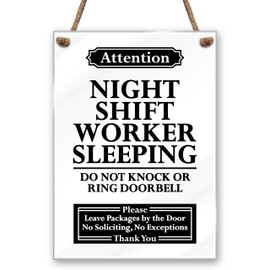 Acrylic Night Shift Worker Sleeping Door Sign, 5x7 Day Sleeper Sign for Front Door, Premium Do Not Disturb Sleep Signs, Do Not Knock or Ring Doorbell, No Soliciting Signs for House, White Made in USA