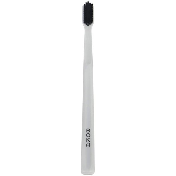 Boka Classic Toothbrush with Extra-Soft Activated-Charcoal Tapered Bristles | Bioplastic Handle | Includes Travel Cap | Dentist-Approved (White)