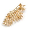 Gold Tone Crystal Palm Leaf Brooch - 45mm Long