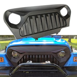 TJ Wrangler Front Grille Grill for 1997-2006 Wrangler TJ LJ Vader Mesh Inserts Grille (Angry Bird Black)