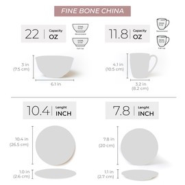 Plates and Bowls Sets for 4, Porcelain Dinnerware Set 16 Pc, Dinnerware Sets for 4, Round Dinner Set with Mugs, Microwave Safe, Kitchen Sets for Home Bone China Dinnerware Set - China Sets by KOKEN