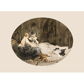 16" X 20" Cats Kittens Fashion Lady Art Deco Fine Art by Louis Icart Vintage Poster Repro on Matte Paper