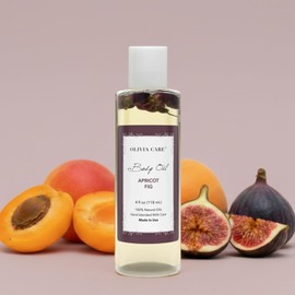 Olivia Care Body Oil Apricot Fig Vegan & Natural Moisturizing - Infused with VITAMIN E, K & Omega Fatty Acids - Refreshing Fragrance - Reduce Dry Skin, Anti-Aging Properties (Apricot Fig)