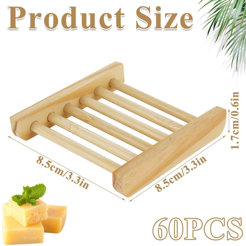 LOPYXBR 60 PCS Bamboo Soap Dish for Shower 3.3x3.5x0.7 Inch