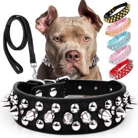 Dog Collars for Medium Dogs with Leash, Epesiri Spiked Dog Collar for Large Dogs, Dog Collar, Studded Rivet Pit Bull Leather Dog Collar Durable Cat Collar for Small Medium Large Pet Gift