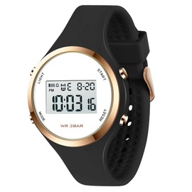 Women LED Display Elecreonic Watch Fashion Chrono Alarm Digital Clock Woman Outdoor Sport Wirstwatch (Black)