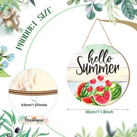 Ferraycle Hello Summer Door Sign 11.8" Farmhouse Watermelon Wooden Door Hanger Welcome Summer Hanging Sign for Home Wall Porch Kitchen Office Wall Decorations