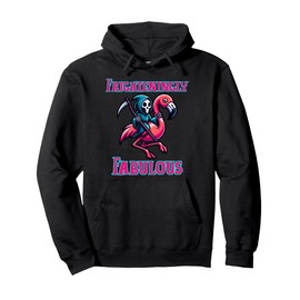 Frighteningly Fabulous Grim Reaper Skeleton Riding Flamingo Pullover Hoodie