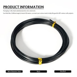 YMWALK 2mm Aluminium Craft Wire, 2 Rolls of 10m Each, Black