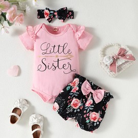AMAWMW Big Sister Little Sister Matching Outfits Romper/Shirt+Shorts/Skirt+Headband Toddler Baby Girl Summer Clothes