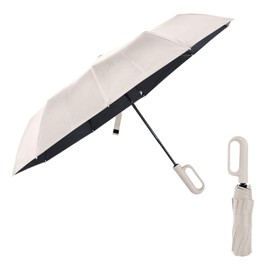 Ring Buckle Umbrella,Compact Folding Travel Umbrella for Rain & Sun, Automatic Open Close,10 Ribs, Portable Umbrella for Men and Women (Beige, 23")