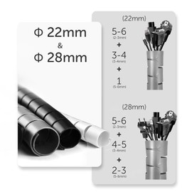 shinfly 2 x 3 m Cable Sleeves, Self-Closing, Diameter 22 and 28 mm, Flexible Cable Sleeve with 1 Cable Guide Clip, Cable Protection, Cable Management for TV, Computer, Grey