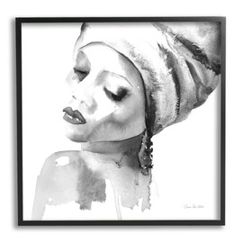 Stupell Industries Woman with Headwrap Tranquil Black White Watercolor Portrait, Designed by Aimee Del Valle Framed Wall Art, 24 x 24