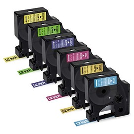 Compatible for Dymo D1 COLORPOP! Label Tape 12mm 1/2 Inch 2056086 2056090 (Blue/Pink/Purple/Gold/Green/Yellow Glitter) for Dymo LabelManage 360D 420P 280 160 PnP Label Maker,6 Pack Laminated Tape