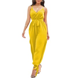 LightlyKiss Women Jumpsuit Spaghetti Strap Wide Leg Split Jumpsuits Long Overalls Summer Beach Loose Fit Rompers