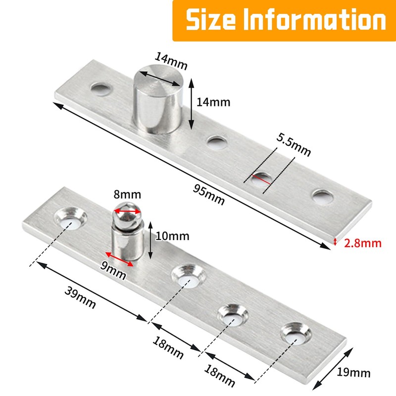2Pcs Door Hinges 360 Degree Rotation, Durable Stainless Steel Hidden
