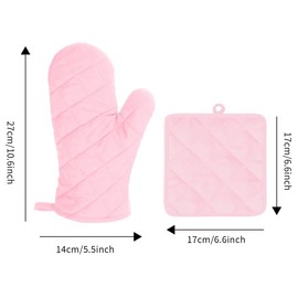 DWUENT Pink Oven Gloves & Pot Holders: Heat Resistant Mitts Set of 4 (2 Gloves + 2 Pads) - Double-Layered Quilted Polyester, Kitchen Accessories for Baking & Cooking