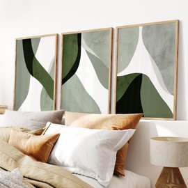 Abstract Green Wall Art Set | Set of 3 Prints | Sage Green Wall Art | Home Decor | UNFRAMED | A3, A4 (A4)