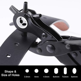 Leather Hole Punch Multi Sized Heavy Duty Revolving Punch Pliers Lever Gear Punch Belt with Punch Plates Ruler for Crafts Card Rubber Fabric Cardboard