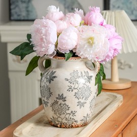 Enra Vintage vase with Handle,Blue and White Ceramic Decorative Flower vase, Chinoiserie Floral Vase,Large Rustic Vases for Home Decors, Living Room, Bookshelf, Office,7.8 in