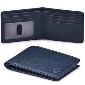 Wallet for Men Bifold Real Leather RFID Blocking Front Pocket Ultra Slim & Thin Stylish Minimalist with ID Window in Gift Box (NAPA, Midnight Navy)