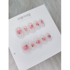 Tomato nail with water droplets - Almond / 물방울 맺힌 토마토네일 - 아몬드