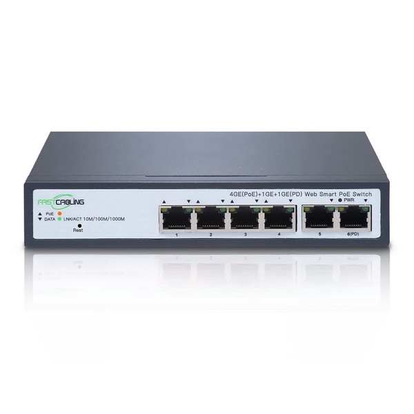 FASTCABLING PoE Passthrough Switch 4 Port, VLAN, QoS, Expand Network Port with Existed Cat5e/Cat6 Cable, Managed 60W PoE Powered Switch, IEEE802.3at/bt