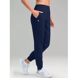 G Gradual Women's Fleece Lined Joggers High Waisted Water Resistant Thermal Hiking Pants Cold Weather Sweatpants with Pockets(Navy,L)