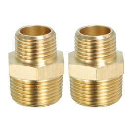 PATIKIL Solid Brass Hex Nipple Pipe Fitting Thread Adapter, 2 Pack 3/4" NPT x 1/2" NPT Male Water Line Connectors Couplings