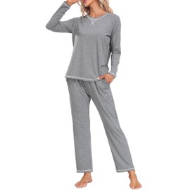 MoFiz Winter Women's Pajama Sets Long Sleeve Lounge Sets Pjs Soft Sleep Sets Loungewear Sleepwear Nightwear Sets with Pockets Grey M