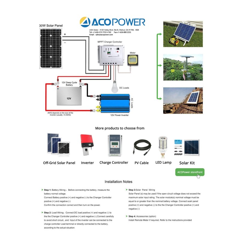 ACOPOWER Mono Solar Panel for 12 Volt Battery Charging, Off