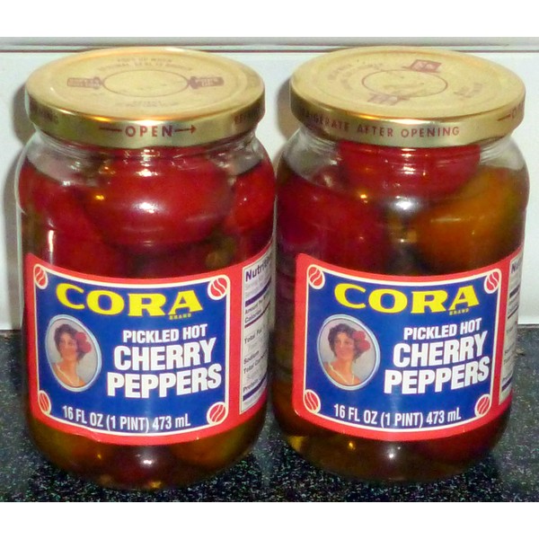 Cora Pickled Whole Cherry Peppers, Hot, (2) Pack 16 Oz