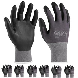 Cethona Safety Work Gloves MicroFoam Nitrile Coated - 6/12 Pairs, Breathable Seamless Knit Nylon Working Gloves for Men Women (Small，gray)