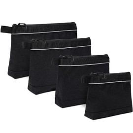 WISEPRO Utility Tool Pouch Bags Set of 4, Heavy Duty Storage Bags Set, Waterproof Tools Pouches with Reflective Stripes, for Tool Organizers Multi Purpose (Black)