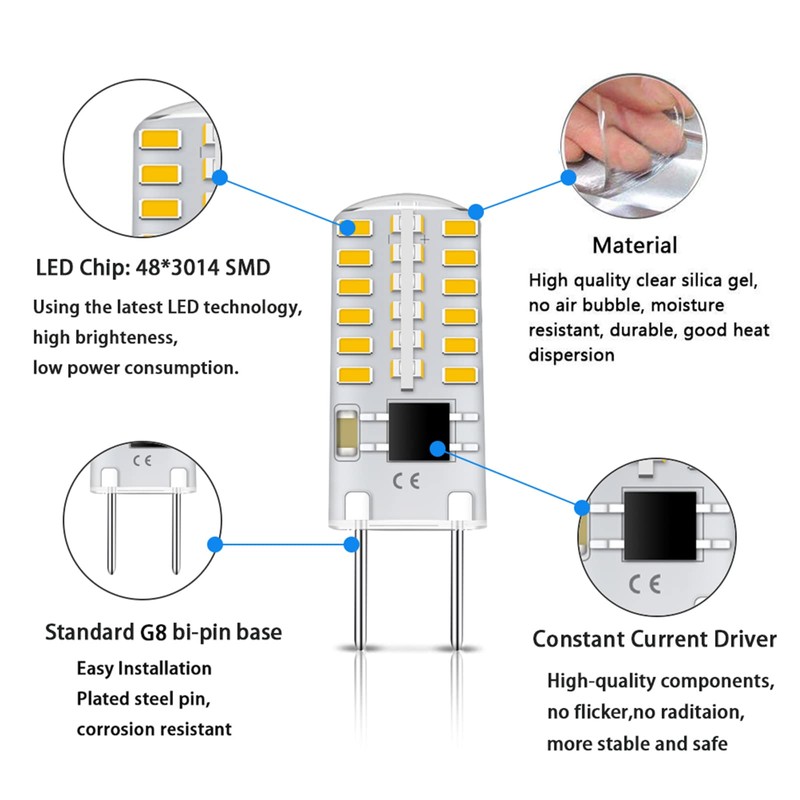 G8 LED Bulb Dimmable 3W Equivalent to 20W-25W Halogen Bulb,