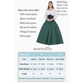 BEAUTELICATE Victorian Skirt Renaissance Skirt 100% Cotton Long Skirt Medieval Skirt Civil War Skirt Hunter Green Size S