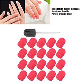 Brrnoo Nail Sanding Belt Drill, Sanding Caps Sanding Sleeves, Manicure Sanding Cap with 20 Sanding Head Pieces for Nail Drill, Manicure Sanding Sand for Electric Nail Drill (Red)