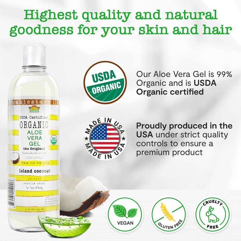 Gel De Aloe Vera Orgánico Certificado Usda 12 Oz -