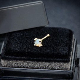 Jewelry Avalanche Solid 14K Yellow Gold Natural 2.5mm Opal Ball-end Nose Stud, 22G Nose Bone Stud, Australian Opal, Unisex Nostril Ring Stud 14KNSBN-25OPLYG