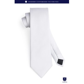Hisden TL-03S Plain Shiny Necktie Chief Set, Men's, Formal Business, Weddings, After-parties, Presents, 18 Colors Available, 10 White