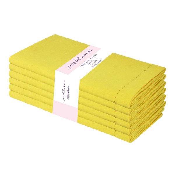 PurpleEssences Set of 6 Hemstitch Cloth Dinner Napkins 100% Cotton