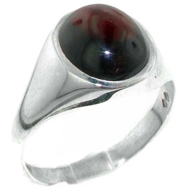 Solid Sterling Silver Ring, Natural Cabochon Garnet Mens Signet Ring - Size S