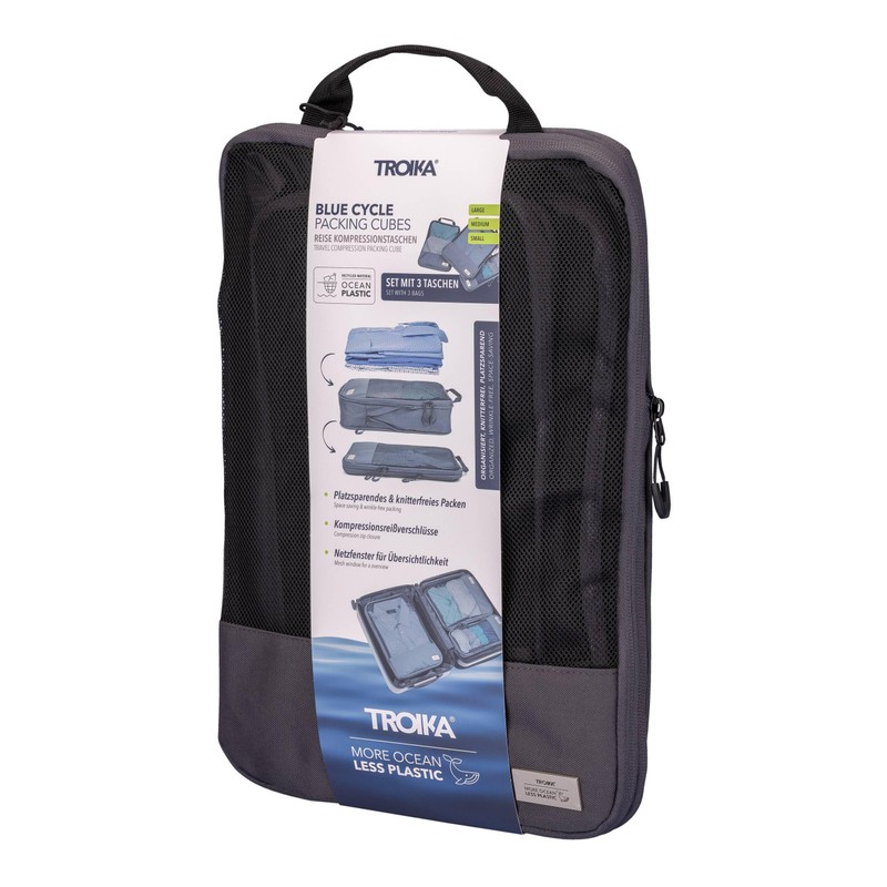 TROIKA Travel Compression Bags Set Blue Cycle Packing Cubes -