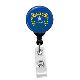 Nevada State Flag Retractable Badge Reel - ID Card Name Tag Custom Badge Holder (Black Badge Reel Belt Clip)