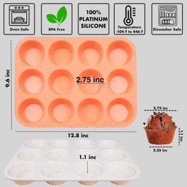 TOSHEX Silicone Muffin Pan 12 Cup Regular Silicone Cupcake Pan [2 Pack] Non-stick Baking Molds Great for Making Muffin Cakes, Bread, Tart, Brownies (Cream & Orange, 2 Pack 12 Cup)